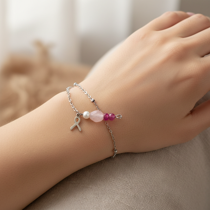 Gemstone Bracelet Silver Pink Ribbon