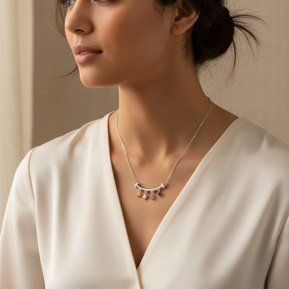 Gemstone Pendants Necklace - Silver