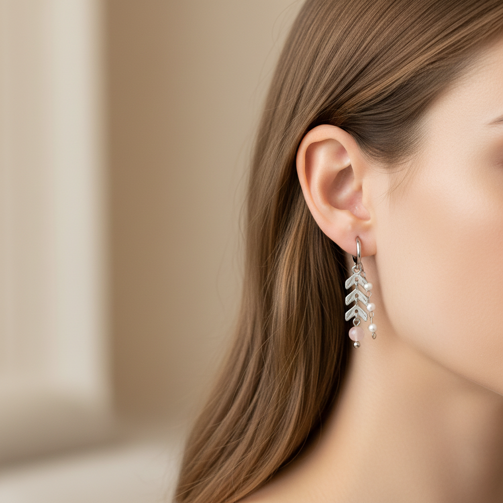 Herringbone, Jade & Gems Earrings - Silver
