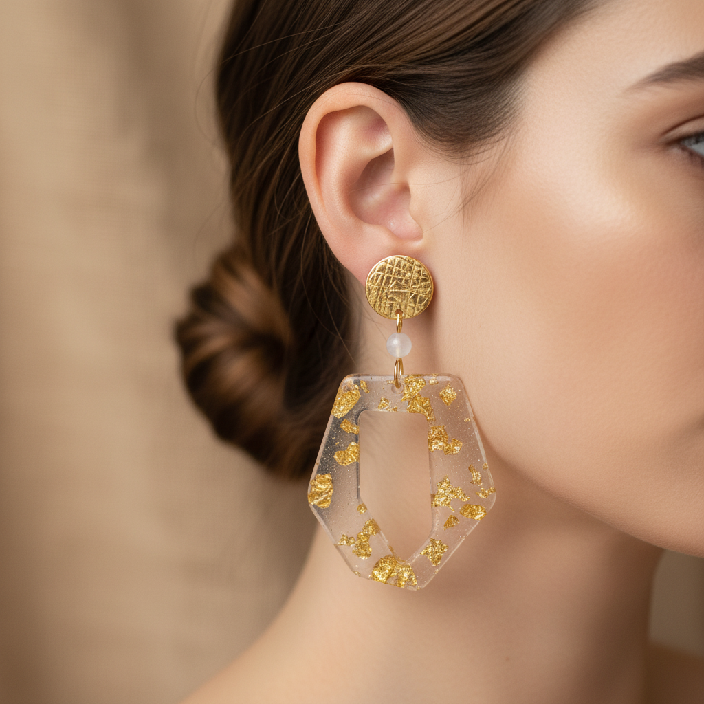 Moonstone Abstract Earrings - Gold