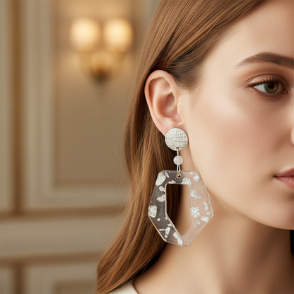 Moonstone Abstract Earrings - Silver