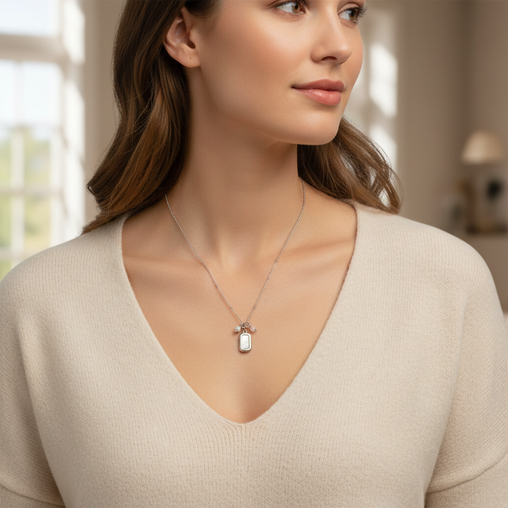 Schelp Pearl Jade Necklace - Silver
