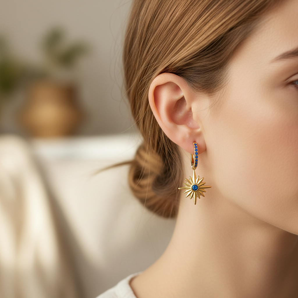 Sparkle Blue Zirconia Oorringen - Gold