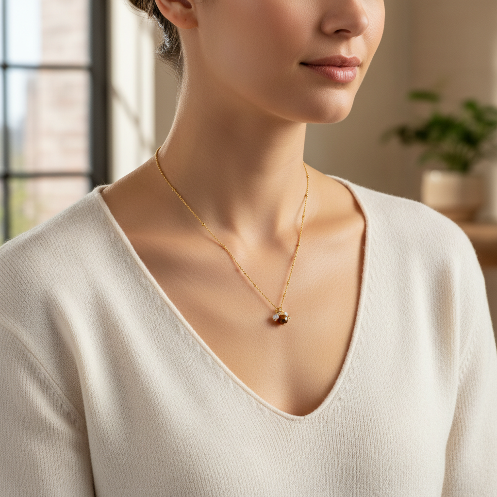Tiger Eye and Moonstone Necklace - Gold