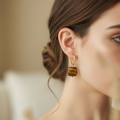 Tiger Eye Earrings - Gold