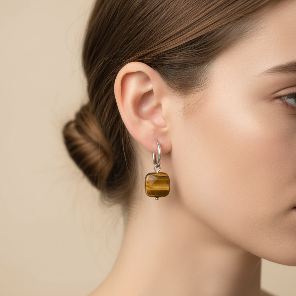 Tiger Eye Earrings - Silver