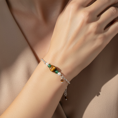 Tiger Eye & Emerald Bracelet - Silver